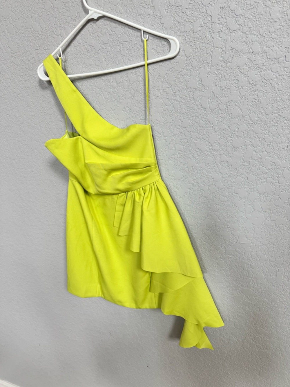 DO+BE One-Shoulder Lime Green Ruffle Mini Dress Medium - Picture 5 of 6